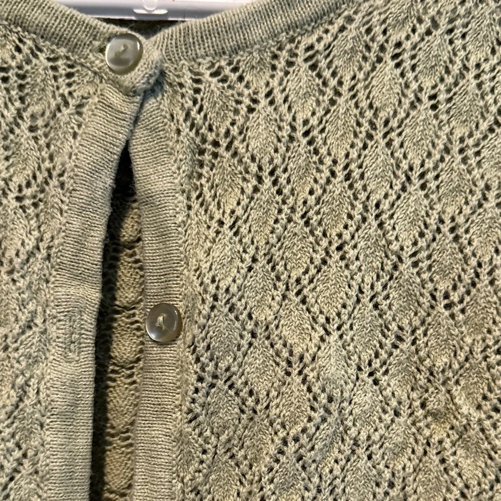 Crystal-Kobe Sage Green Textured Cardigan Lightweight XL 3/4 Sleeve Knit Sweater